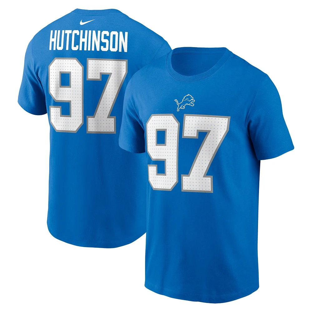 T-shirt Nike Aidan Hutchinson pour hommes, bleu, nom et numéro des Detroit Lions