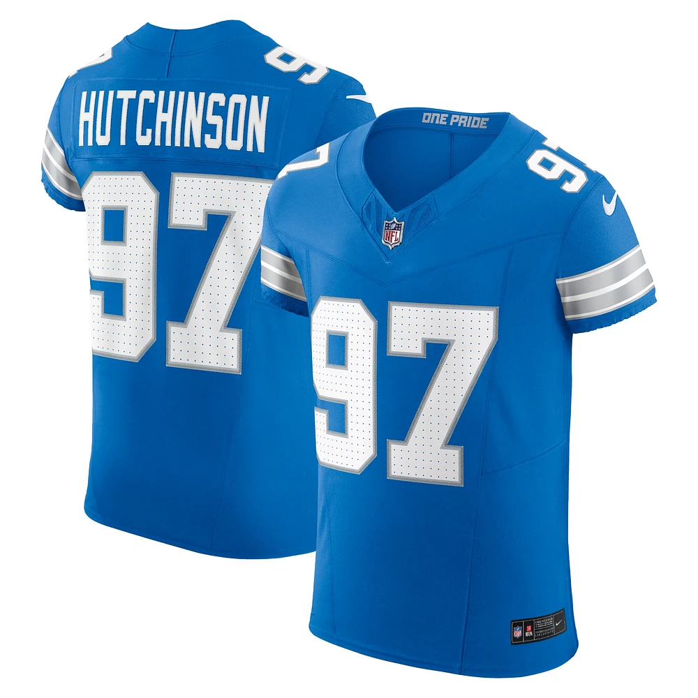 Maillot Nike bleu pour homme Aidan Hutchinson des Detroit Lions Vapor F.U.S.E. Elite