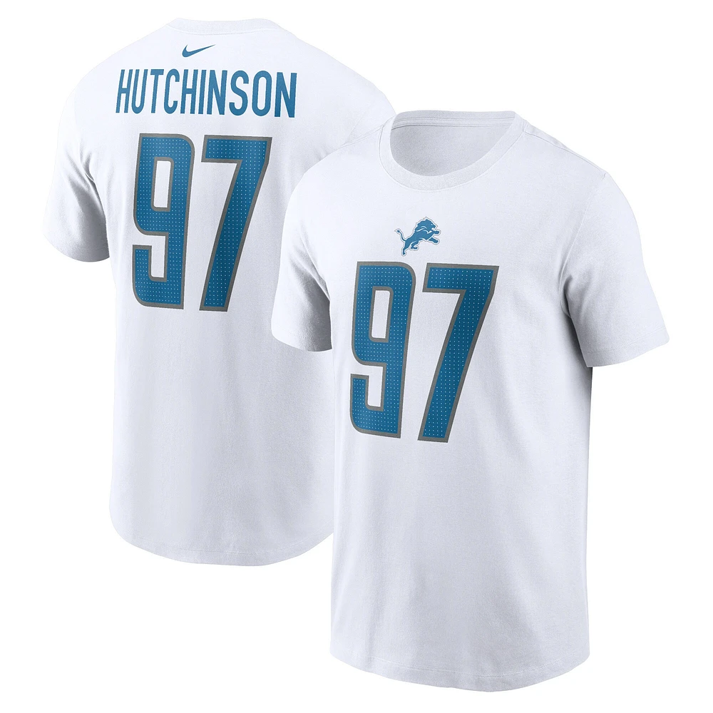 T-shirt Nike Aidan Hutchinson pour homme, blanc, nom et numéro du joueur des Detroit Lions