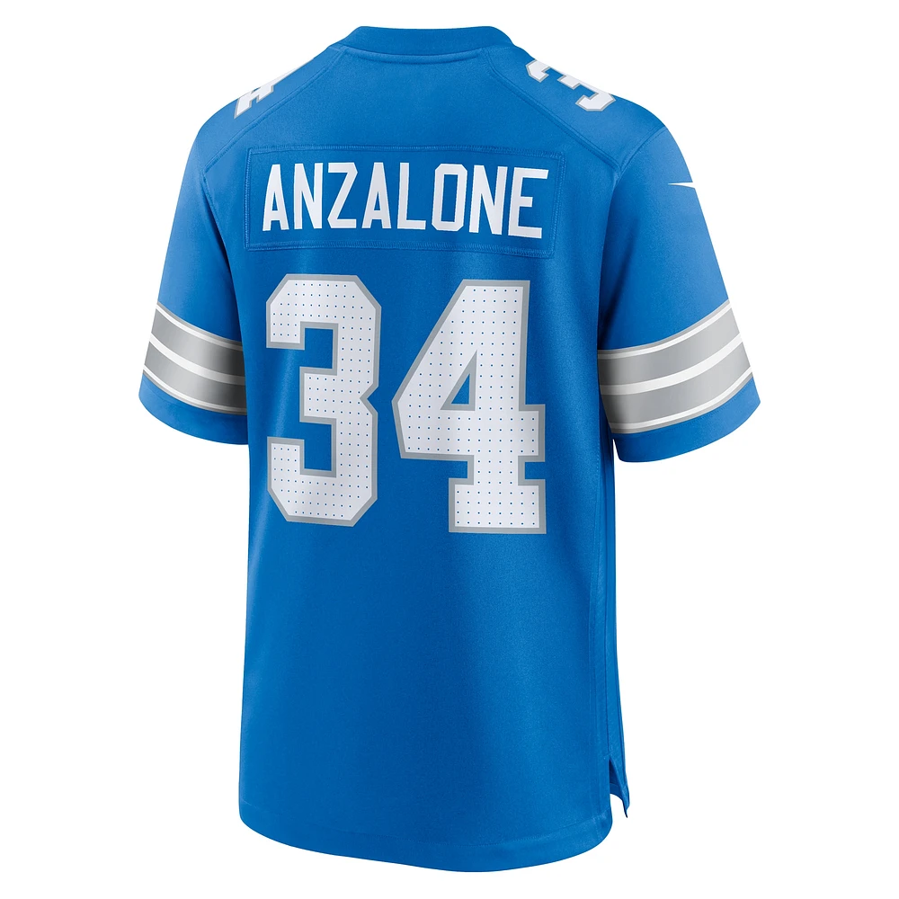 Maillot de match Nike Alex Anzalone pour hommes, bleu, Detroit Lions