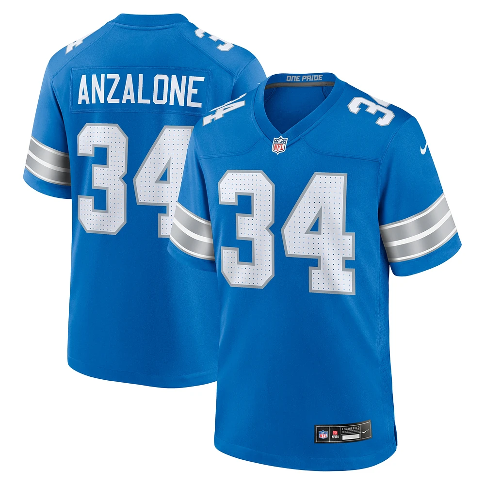 Maillot de match Nike Alex Anzalone pour hommes, bleu, Detroit Lions