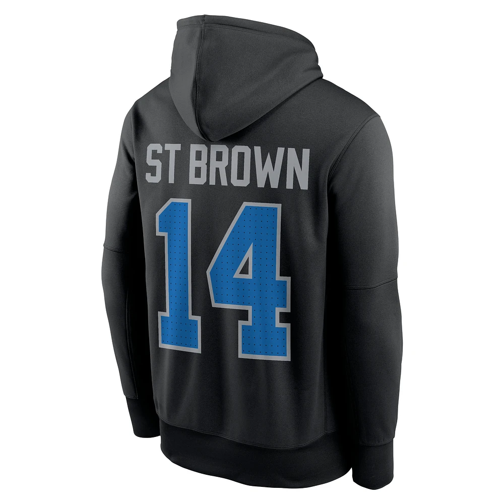 Men's Nike Amon-Ra St. Brown Black Detroit Lions Player Name & Number Performance Pullover Hoodie