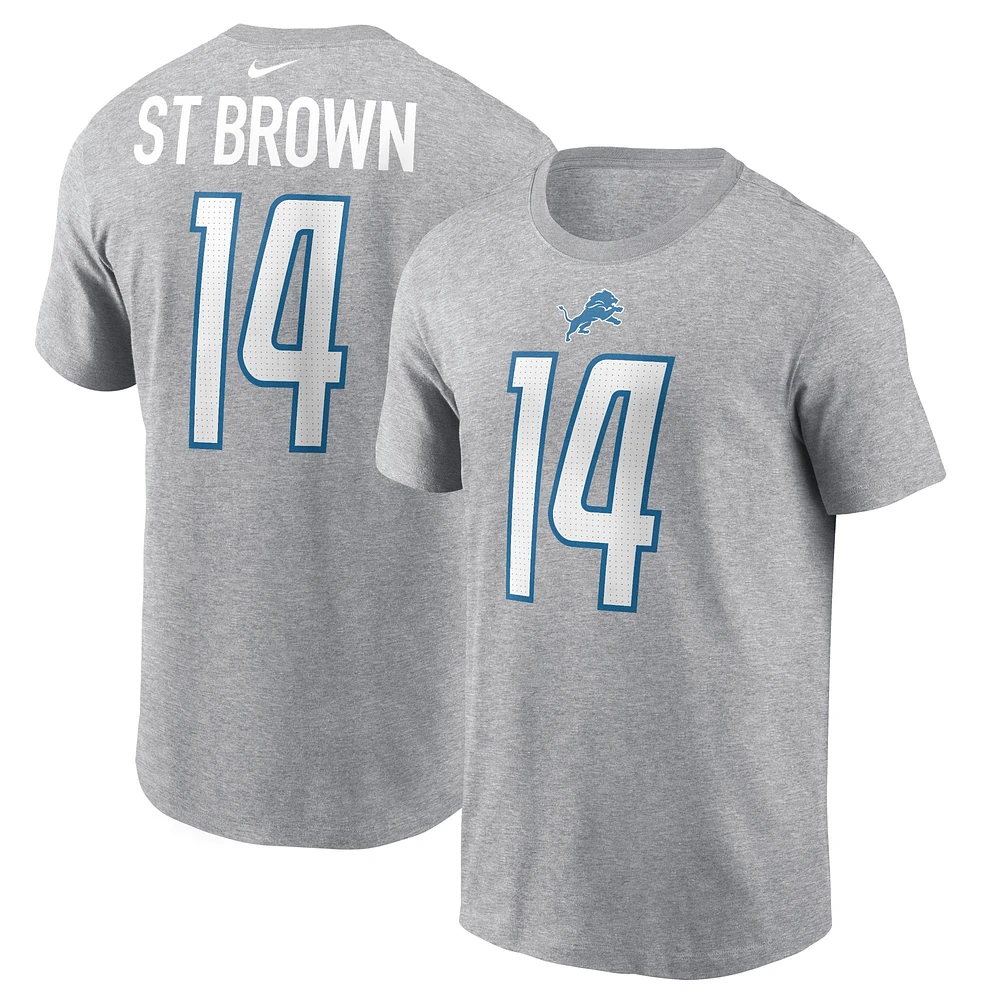 T-shirt Nike Amon-Ra St. Brown Gris Detroit Lions pour homme avec nom et numéro de joueur