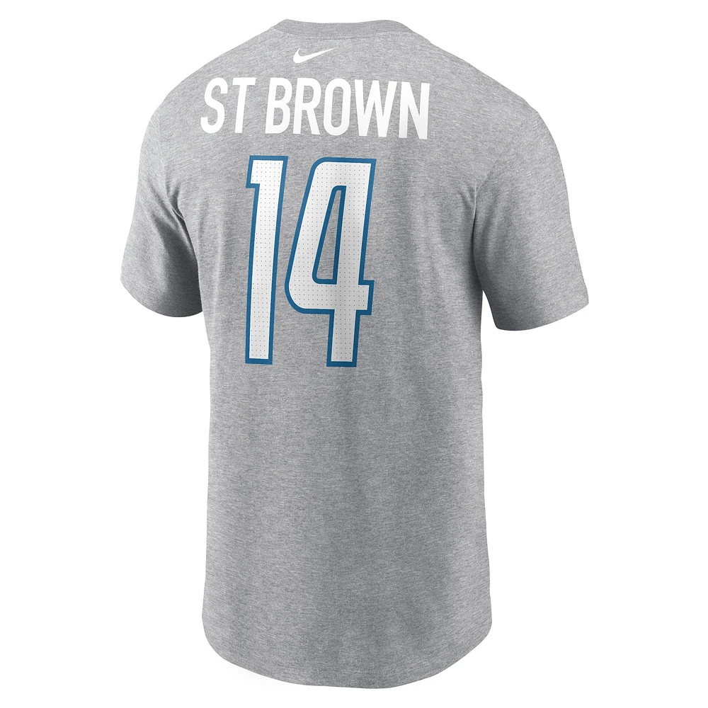 T-shirt Nike Amon-Ra St. Brown Gris Detroit Lions pour homme avec nom et numéro de joueur