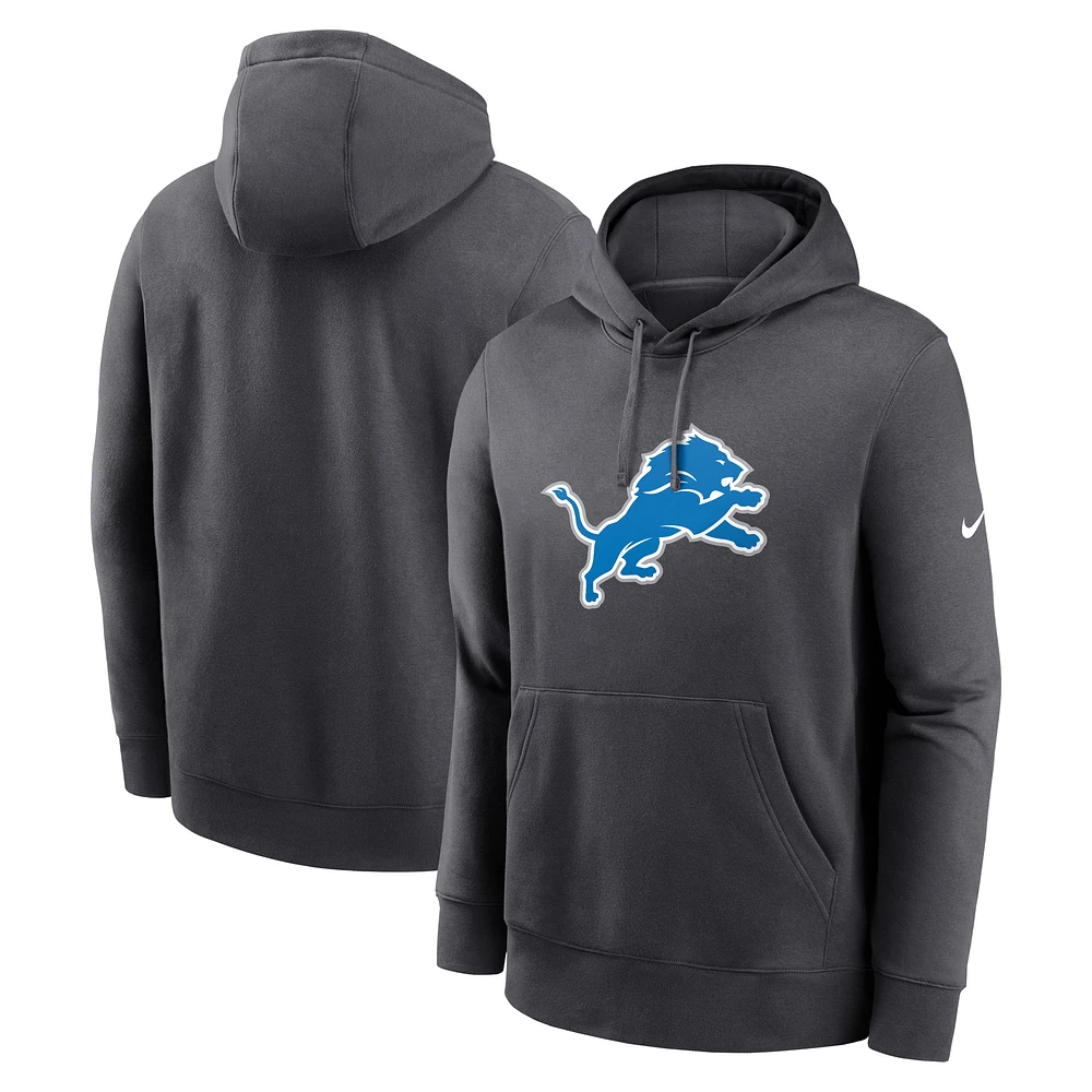 Men's Nike Anthracite Detroit Lions Club Logo Pullover Hoodie