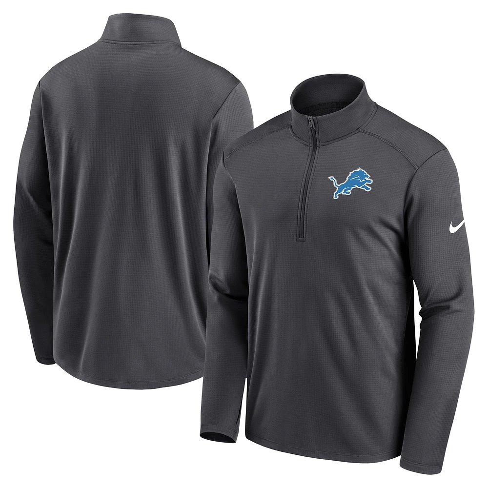 Men's Nike Anthracite Detroit Lions Logo Pacer Performance Half-Zip Jacket