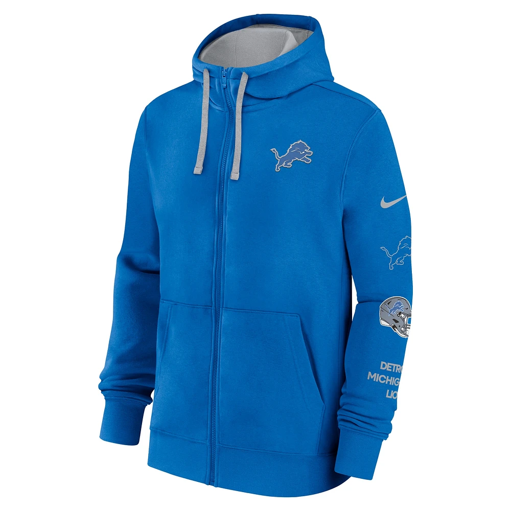 Men's Nike Blue Detroit Lions Club Full-Zip Hoodie Jacket