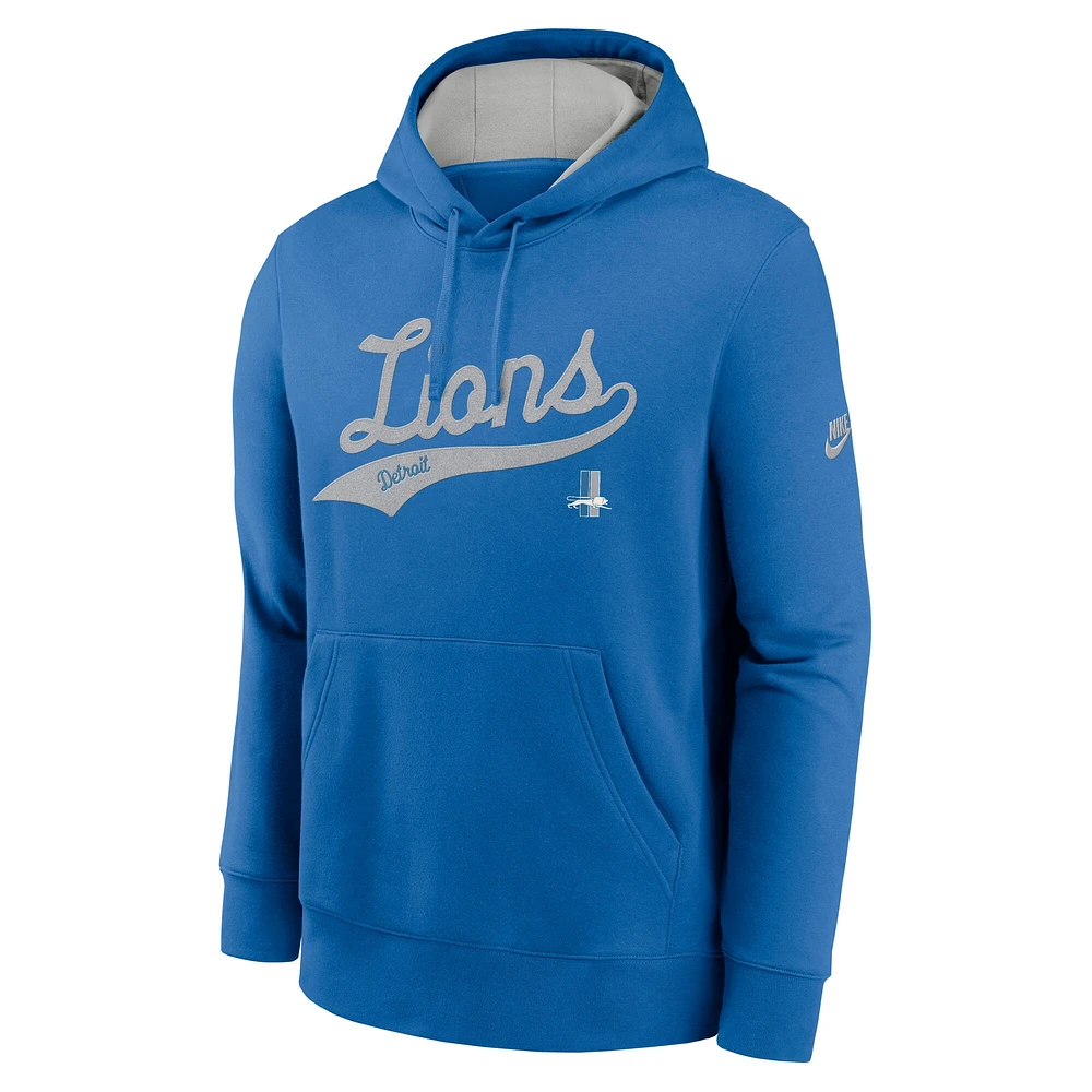 Men's Nike Blue Detroit Lions Rewind Club Logo Pullover Hoodie