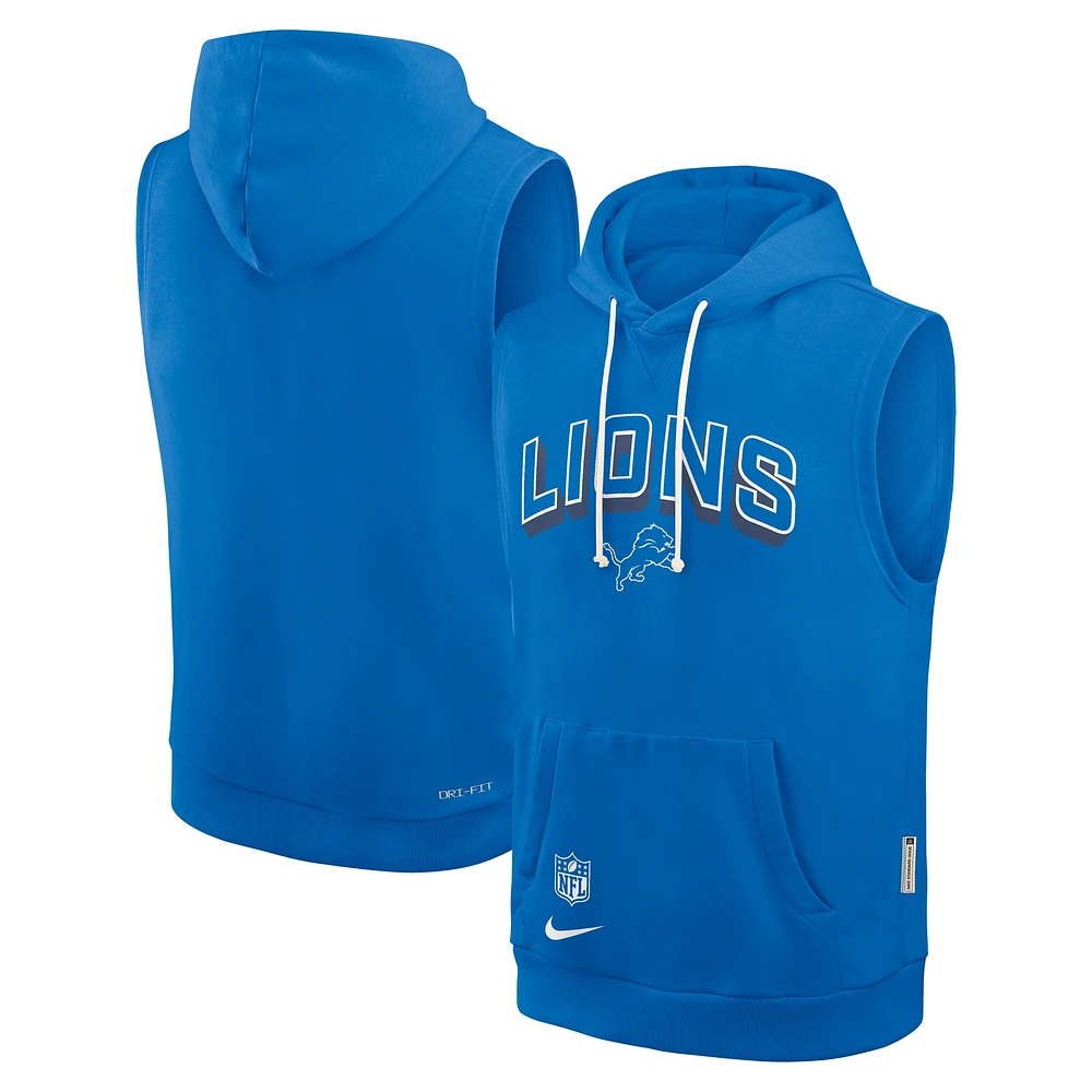 Men's Nike Blue Detroit Lions Sideline Performance Sleeveless Pullover Hoodie