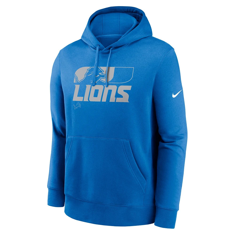 Sweat à capuche Nike Detroit Lions Team Reveal Club bleu pour homme