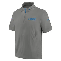 Veste à capuche manches courtes et demi-zip Nike Detroit Lions 2024 Sideline Coach pour homme Gris