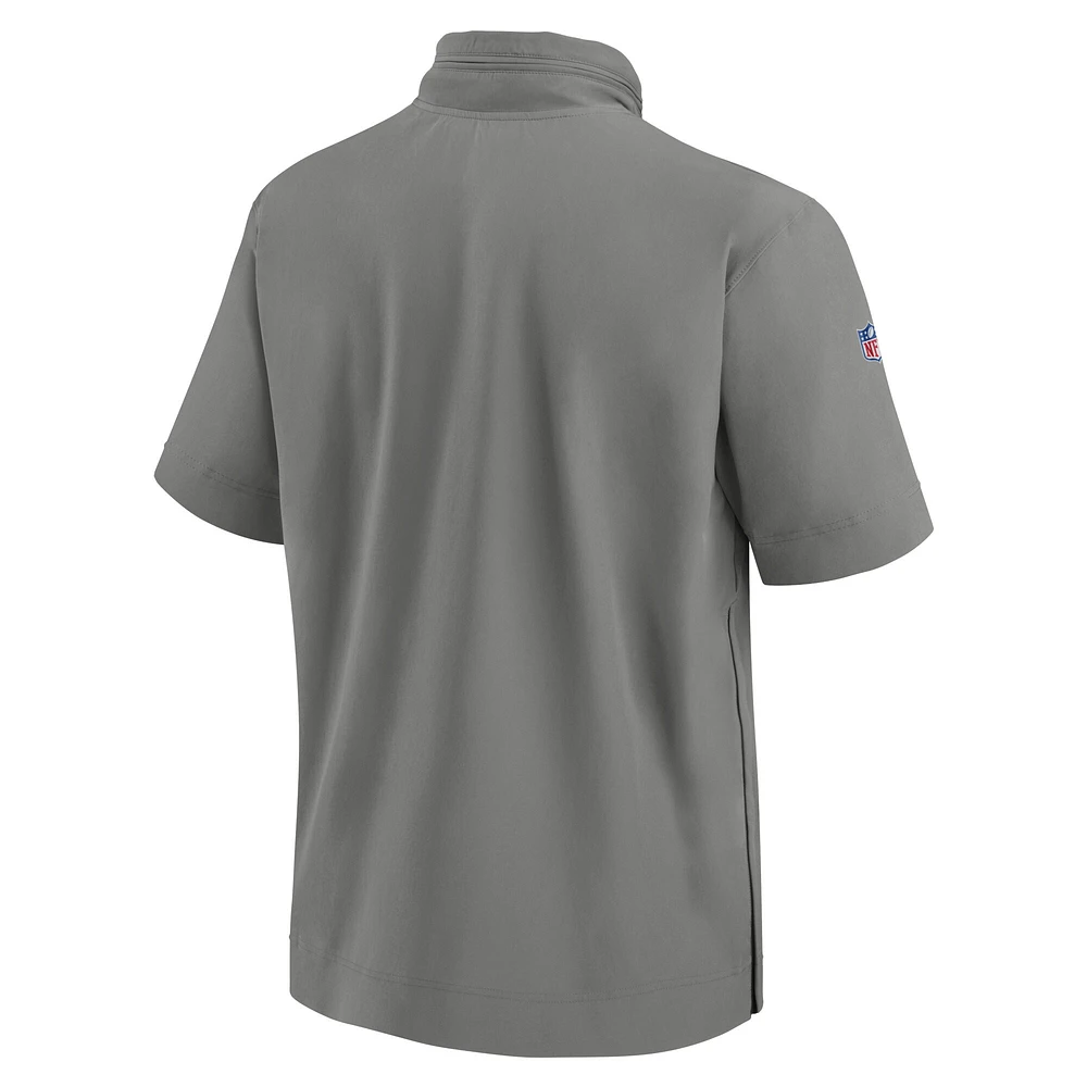 Veste à capuche manches courtes et demi-zip Nike Detroit Lions 2024 Sideline Coach pour homme Gris