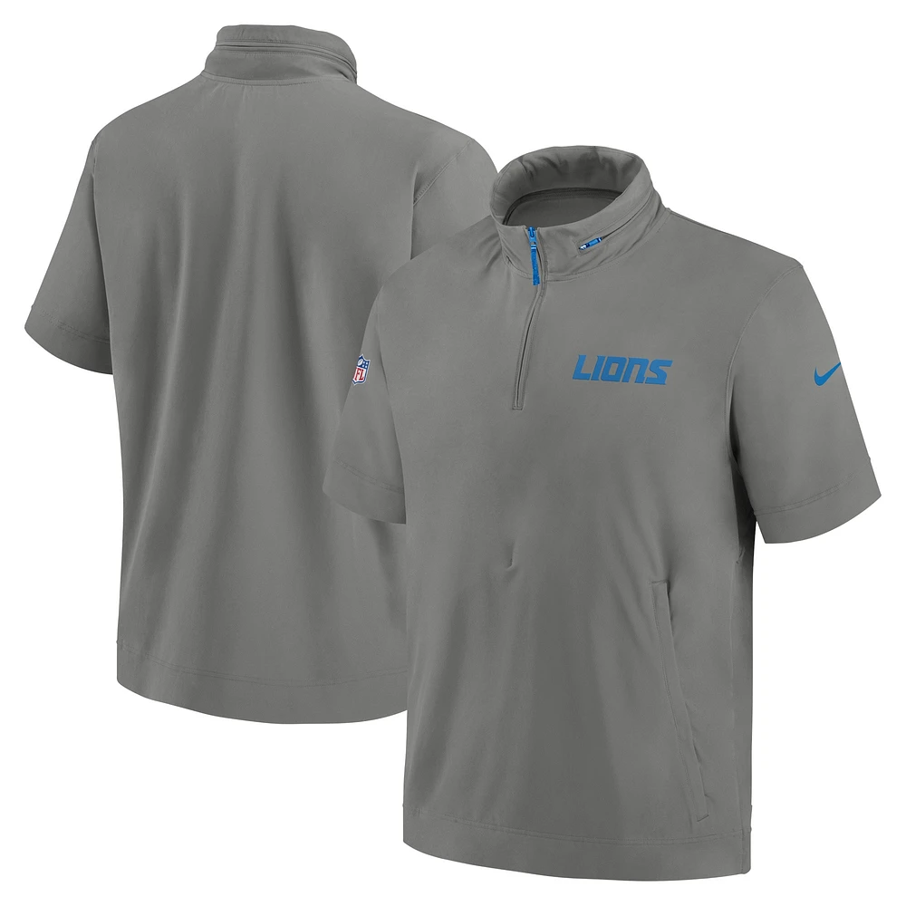 Veste à capuche manches courtes et demi-zip Nike Detroit Lions 2024 Sideline Coach pour homme Gris