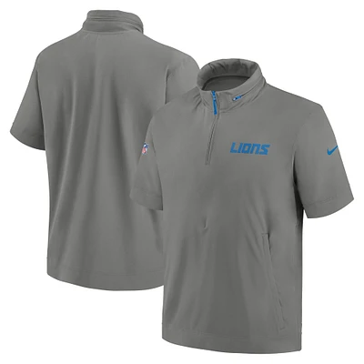 Veste à capuche manches courtes et demi-zip Nike Detroit Lions 2024 Sideline Coach pour homme Gris