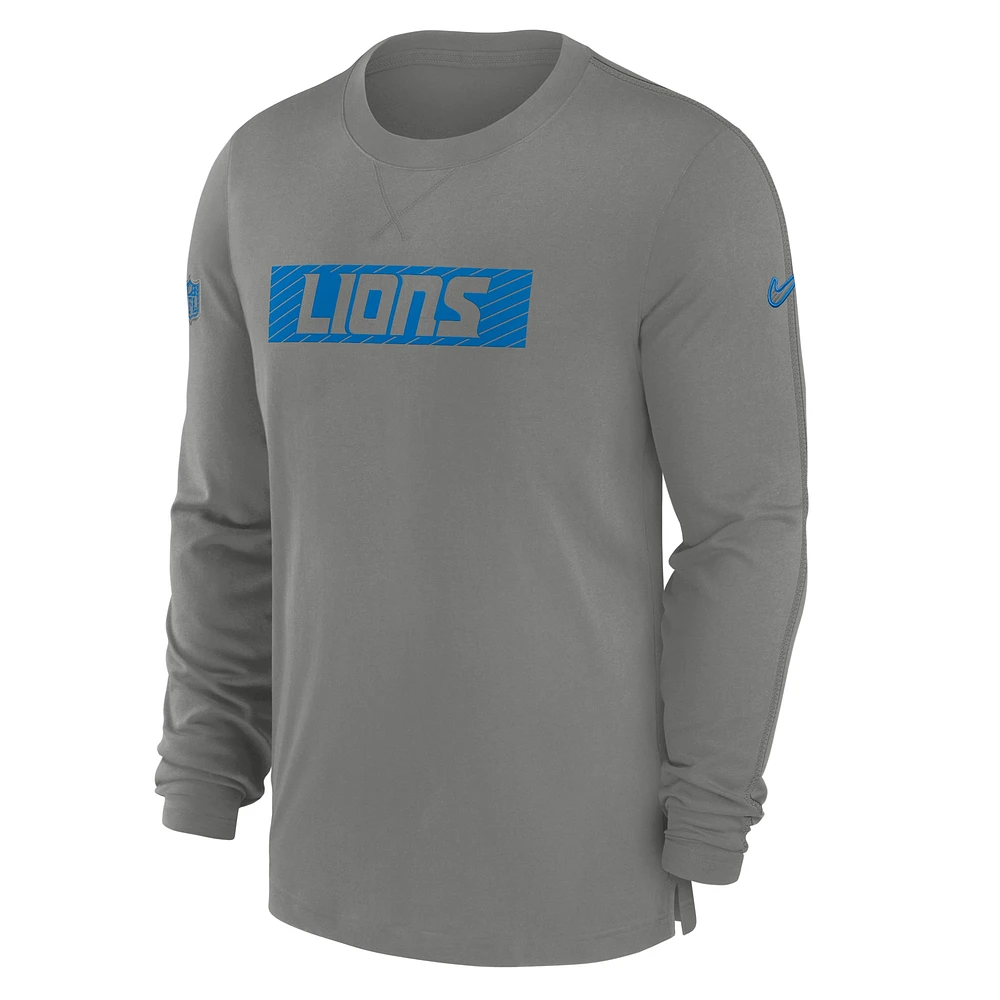 Men's Nike Gray Detroit Lions Sideline Player Performance Long Sleeve T-Shirt