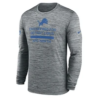 T-shirt Nike gris à manches longues pour homme Detroit Lions Sideline Velocity Performance