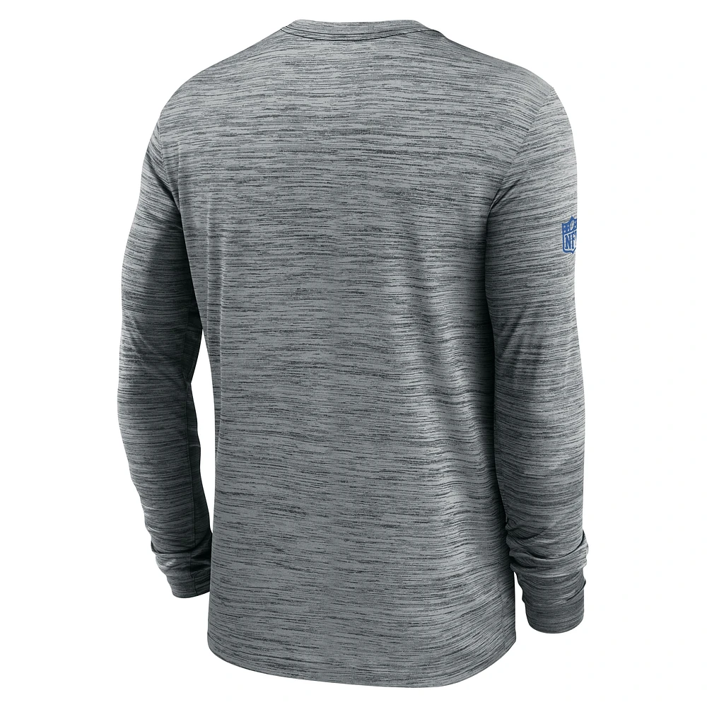 T-shirt Nike gris à manches longues pour homme Detroit Lions Sideline Velocity Performance