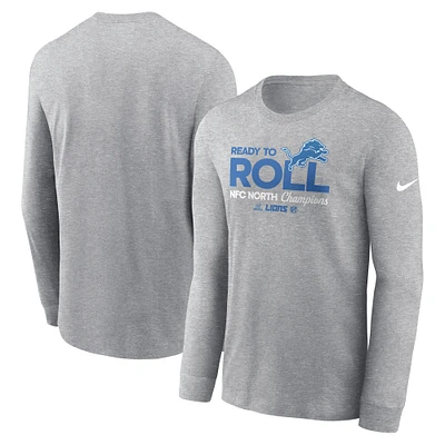 T-shirt à manches longues Nike gris chiné Detroit Lions 2024 NFC North Division Champions Locker Room Trophy Collection pour homme