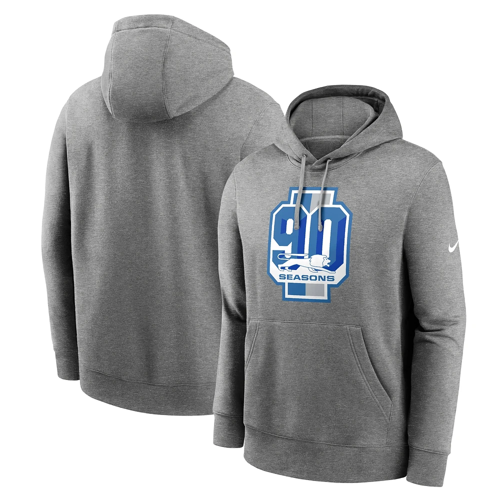 Men's Nike Heather Gray Detroit Lions 90th Anniversary Club Fleece Pullover Hoodie