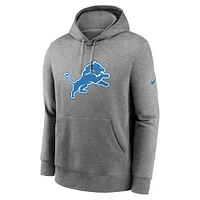 Men's Nike Heather Gray Detroit Lions Club Logo Pullover Hoodie