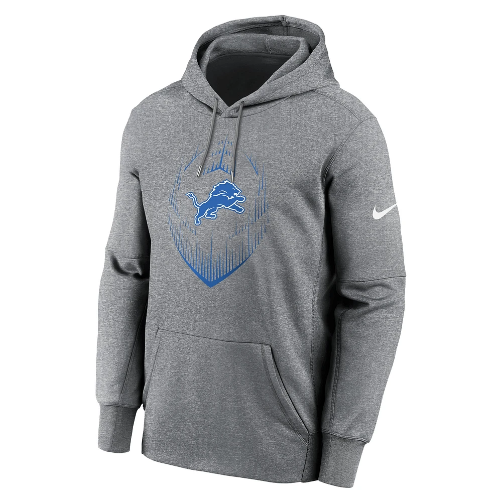 Men's Nike Heather Gray Detroit Lions Icon Performance Pullover Hoodie