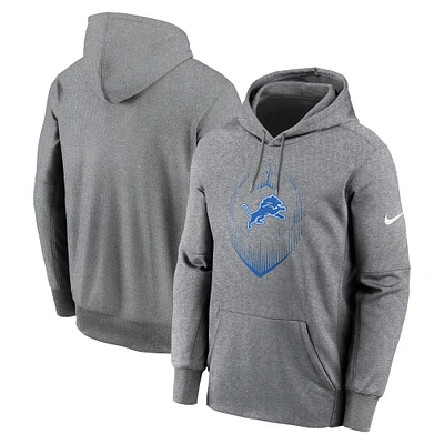 Men's Nike Heather Gray Detroit Lions Icon Performance Pullover Hoodie