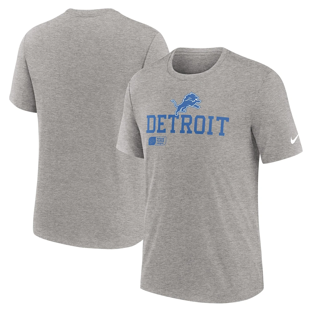 T-shirt Nike Heather Grey Detroit Lions Overlap Lockup Tri-Blend pour homme