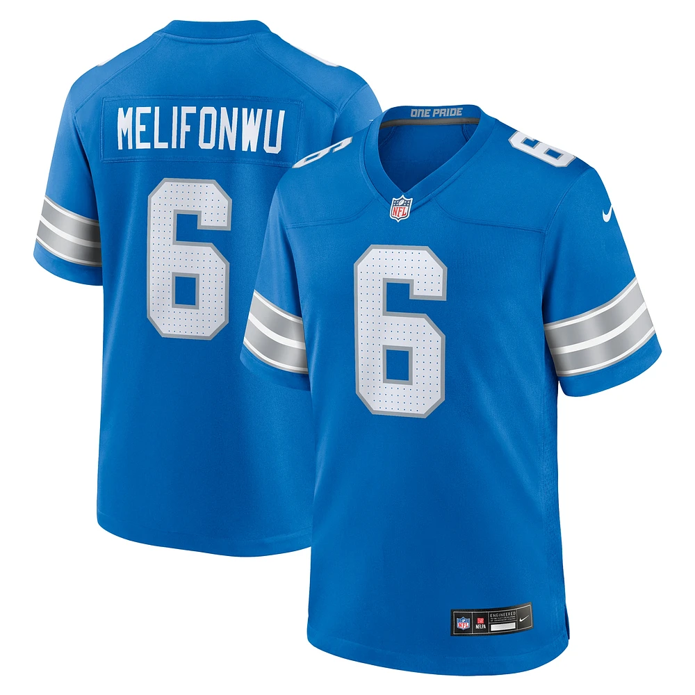 Maillot de match Nike Ifeatu Melifonwu bleu pour homme des Detroit Lions