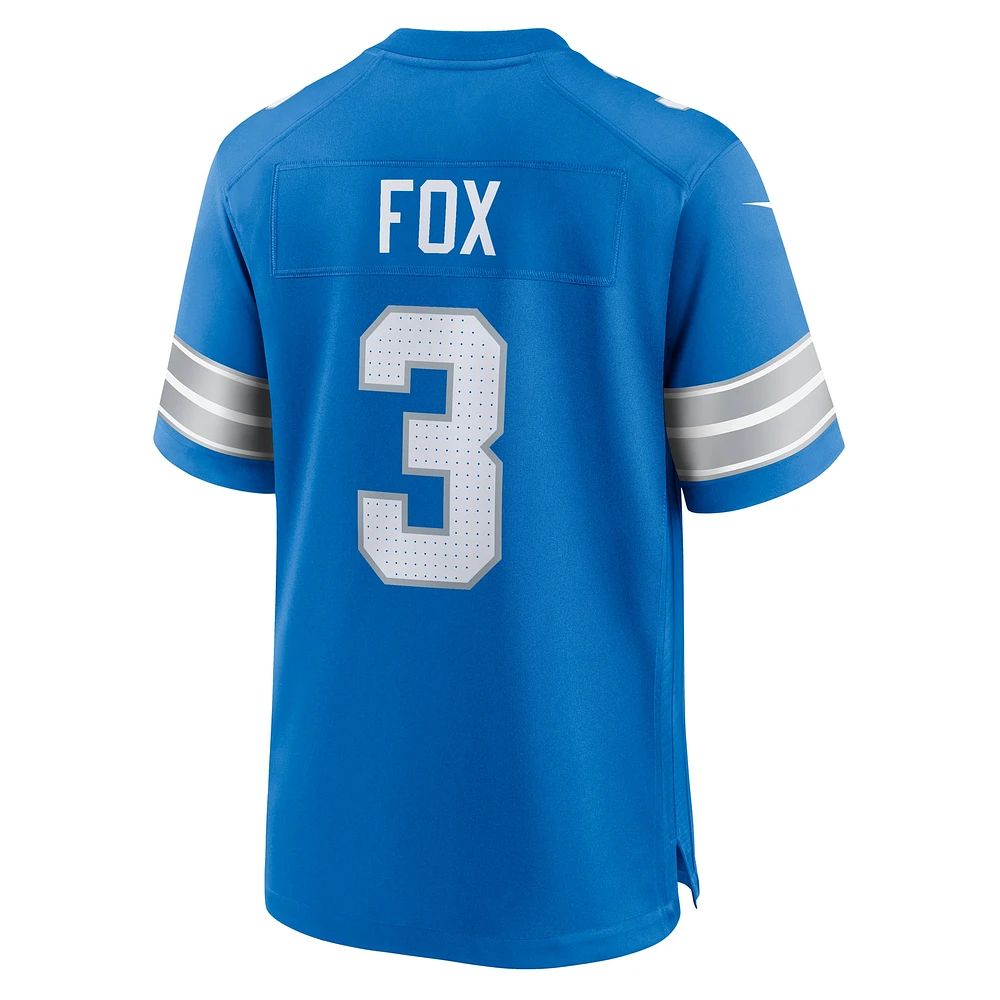 Maillot de match Nike Jack Fox bleu Detroit Lions pour homme