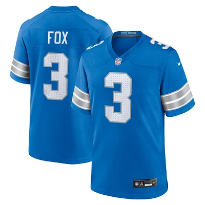 Maillot de match Nike Jack Fox bleu Detroit Lions pour homme