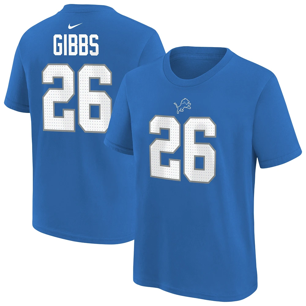 T-shirt Nike Jahmyr Gibbs bleu pour homme avec nom et numéro de joueur des Lions Detroit