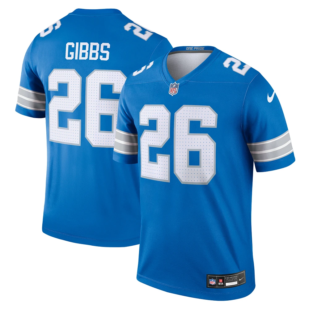 Haut Nike Jahmyr Gibbs bleu pour homme, joueur de performance, légende l'équipe des Detroit Lions