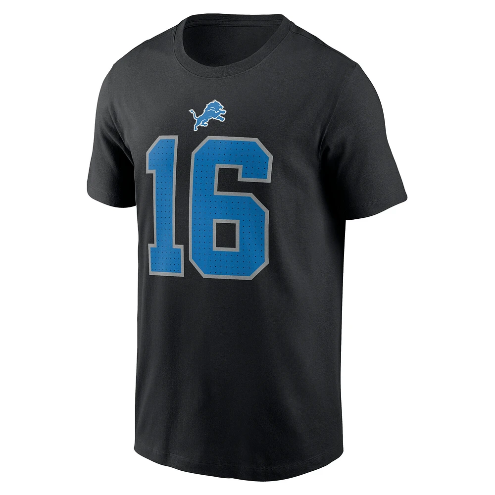 T-shirt avec nom et numéro Nike Jared Goff pour hommes, noir, Detroit Lions