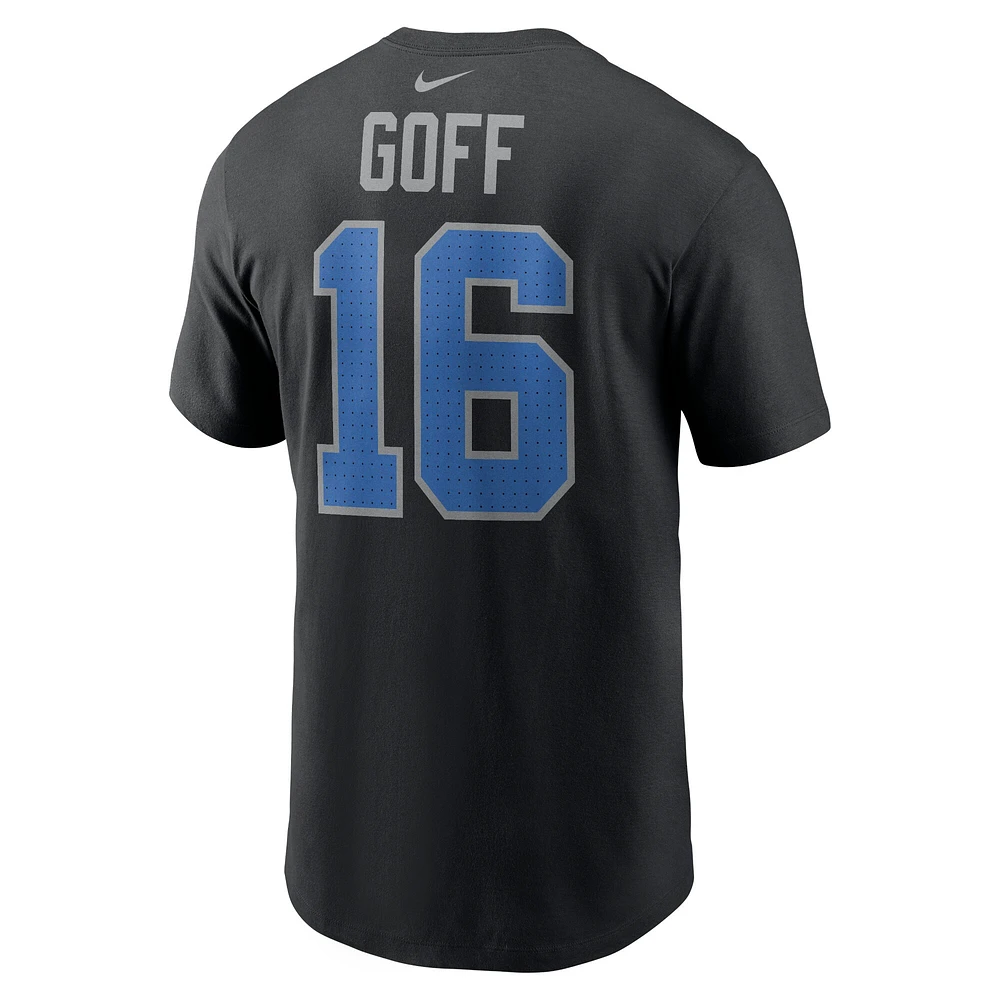 T-shirt avec nom et numéro Nike Jared Goff pour hommes, noir, Detroit Lions