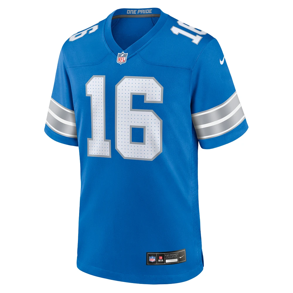 Maillot de match Nike Jared Goff des Detroit Lions bleu pour homme