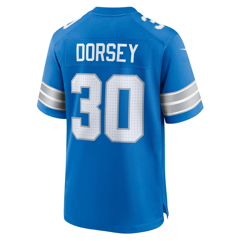 Maillot de match Nike Khalil Dorsey bleu pour homme des Lions Détroit