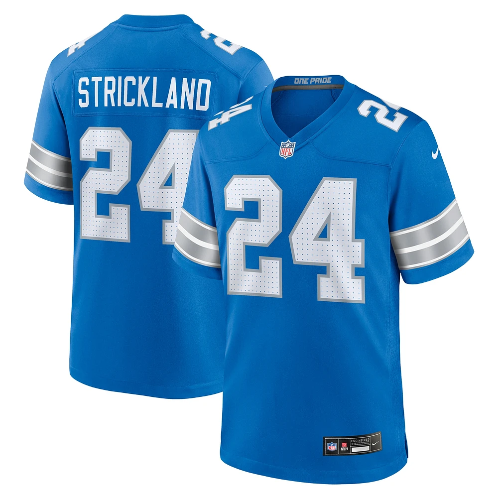 Maillot de match Nike Loren Strickland bleu pour homme des Lions Détroit