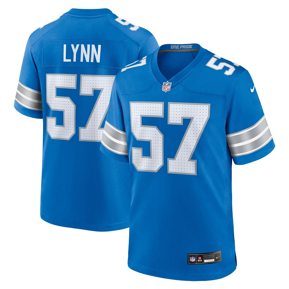 Maillot de match Nike Nate Lynn des Detroit Lions pour homme, bleu, bleu