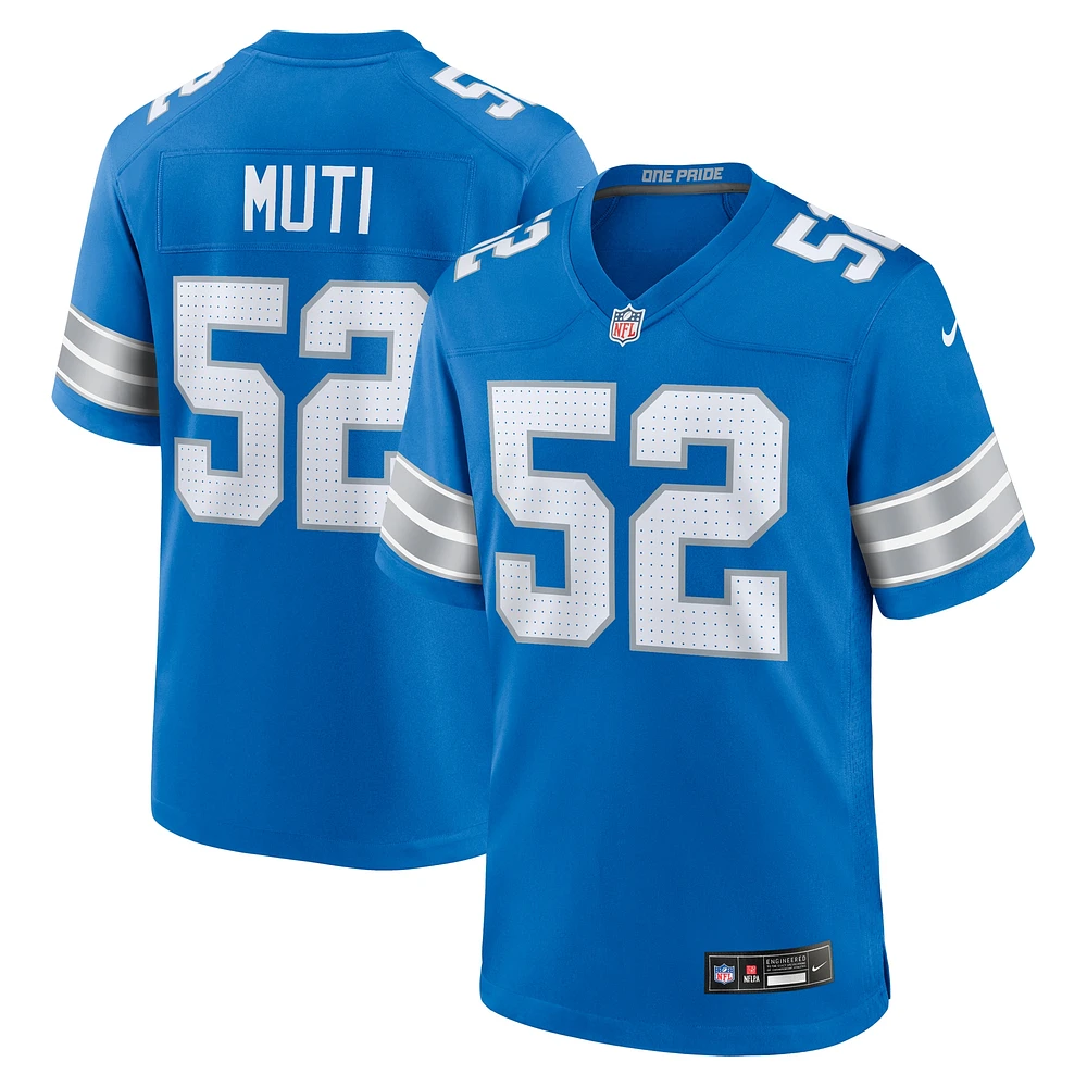 Maillot de match Nike Netane Muti pour hommes, bleu, Detroit Lions