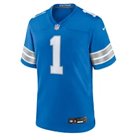 Men's Nike Number 1 Groom Blue Detroit Lions Game Jersey