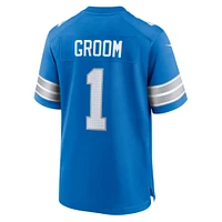 Maillot de match Nike numéro 1 Groom bleu des Detroit Lions pour hommes