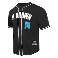 Men's Pro Standard Amon-Ra St. Brown Black Detroit Lions Player Name & Number Mesh Button-Up Baseball Shirt