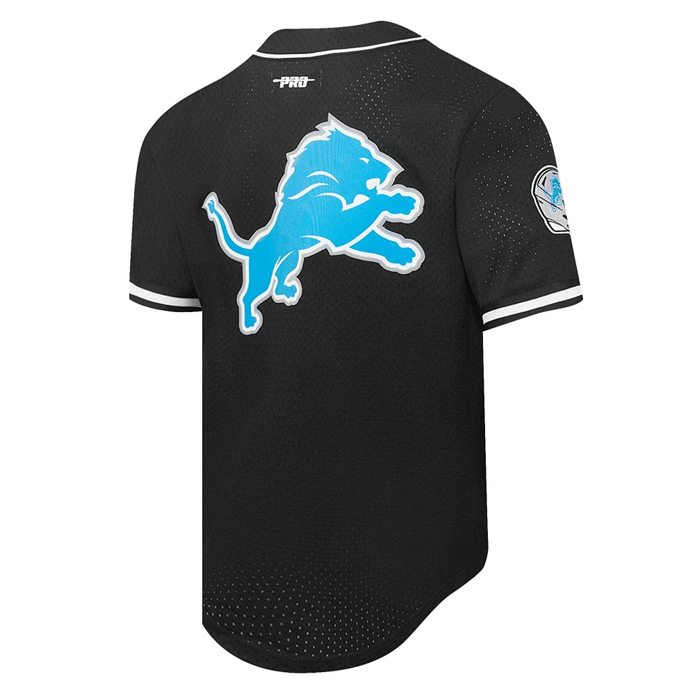 Men's Pro Standard Amon-Ra St. Brown Black Detroit Lions Player Name & Number Mesh Button-Up Baseball Shirt