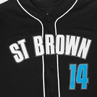 Men's Pro Standard Amon-Ra St. Brown Black Detroit Lions Player Name & Number Mesh Button-Up Baseball Shirt