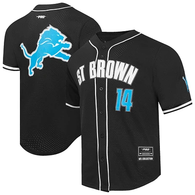 Men's Pro Standard Amon-Ra St. Brown Black Detroit Lions Player Name & Number Mesh Button-Up Baseball Shirt