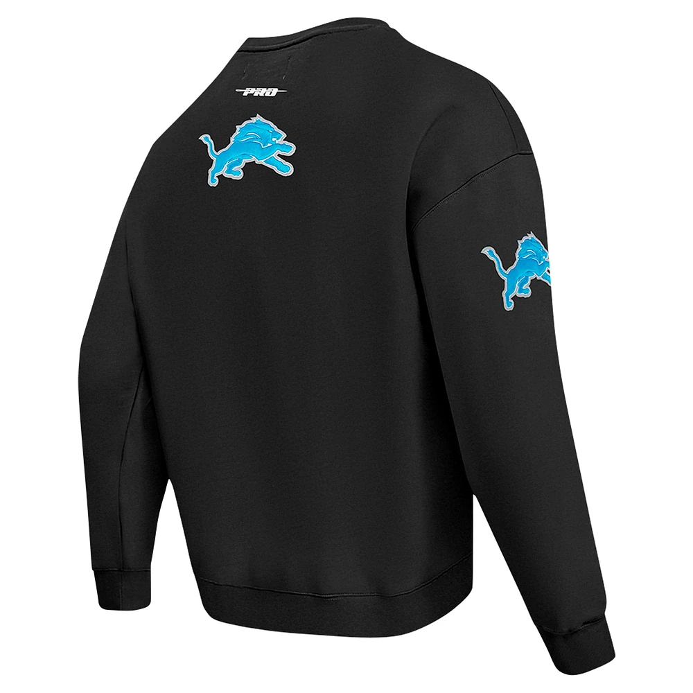 Men's Pro Standard Black Detroit Lions Turn It Up Drop Shoulder Pullover Sweatshirt