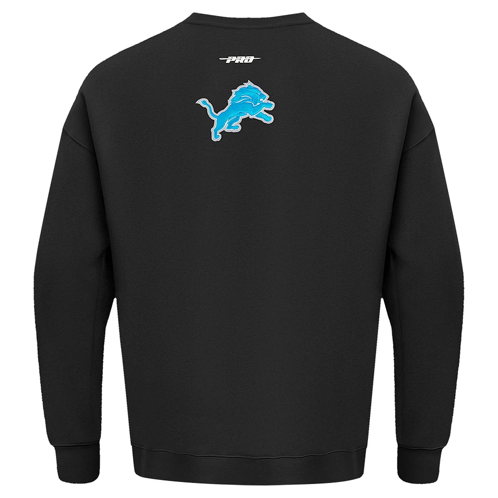 Men's Pro Standard Black Detroit Lions Turn It Up Drop Shoulder Pullover Sweatshirt