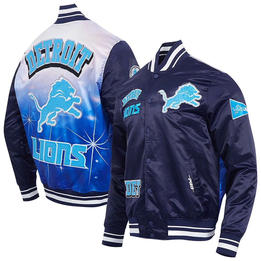 Veste à boutons-pression en satin sublimé Pro Standard bleu marine Detroit Lions pour homme