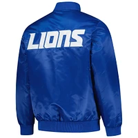 Veste universitaire en satin bleu Detroit Lions pour homme, exclusive, avec boutons-pression