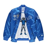 Veste universitaire en satin bleu Detroit Lions pour homme, exclusive, avec boutons-pression